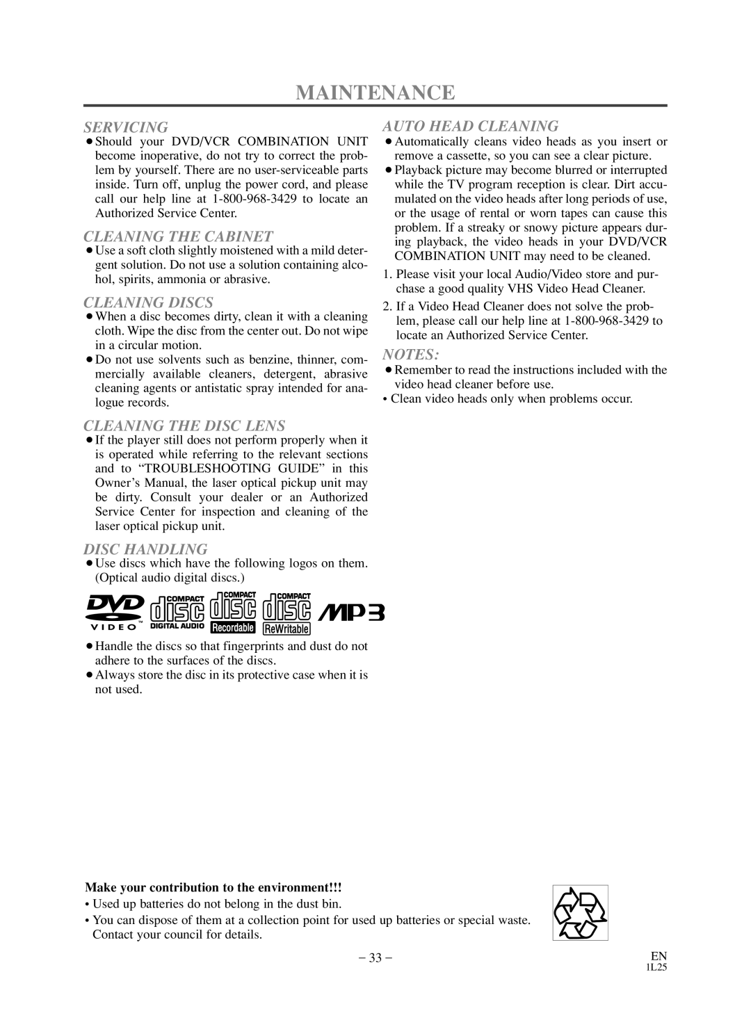 Sylvania SSD803 owner manual Maintenance, Servicing 