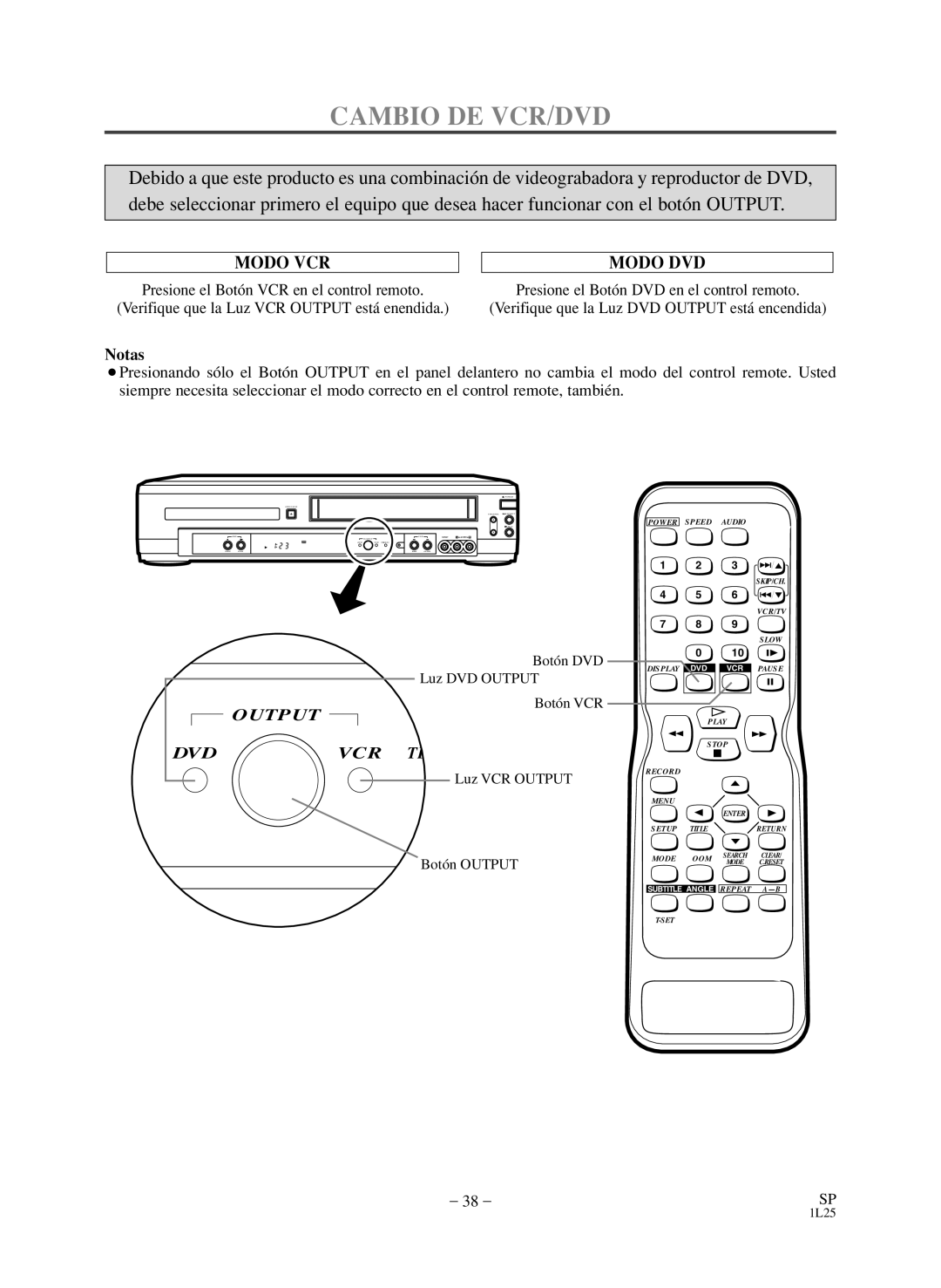 Sylvania SSD803 owner manual Cambio DE VCR/DVD, Modo VCR 