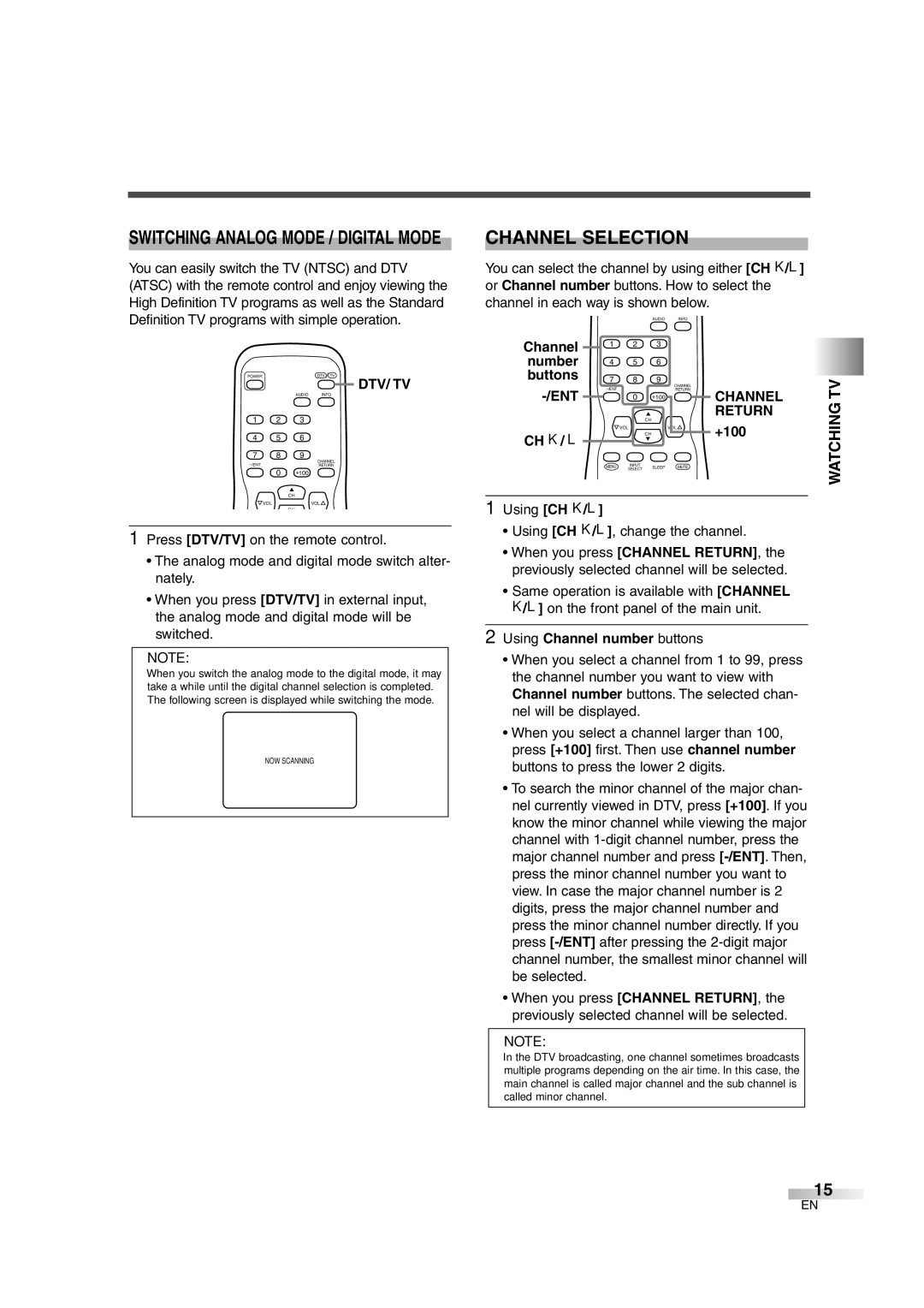 Sylvania SSGF4276 owner manual Channel Selection, Watching TV, Dtv/ Tv, Return 