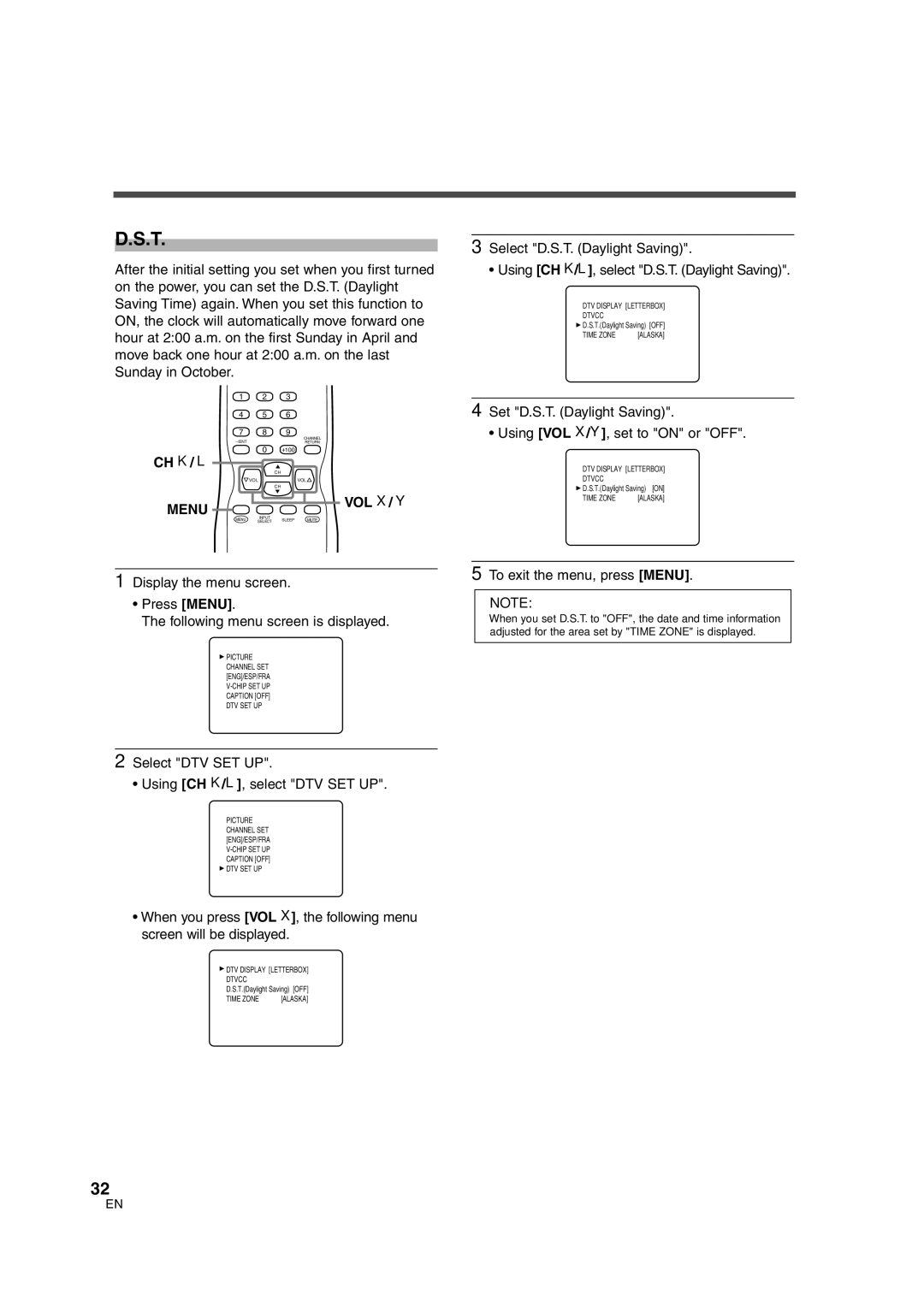 Sylvania SSGF4276 owner manual Select DTV SET UP Using CH K/L, select DTV SET UP 