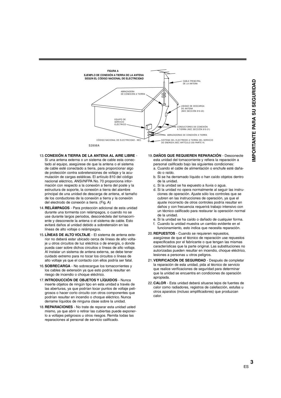 Sylvania SSGF4276 owner manual Importante Para SU Seguridad, Según EL Código Nacional DE Electricidad 