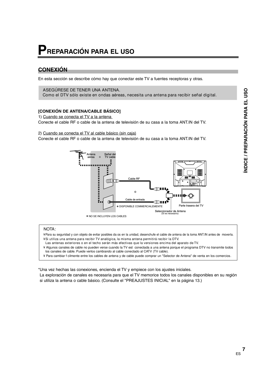 Sylvania SSGF4276 owner manual Índice / Preparación Para EL USO, Conexión DE ANTENA/CABLE Básico 