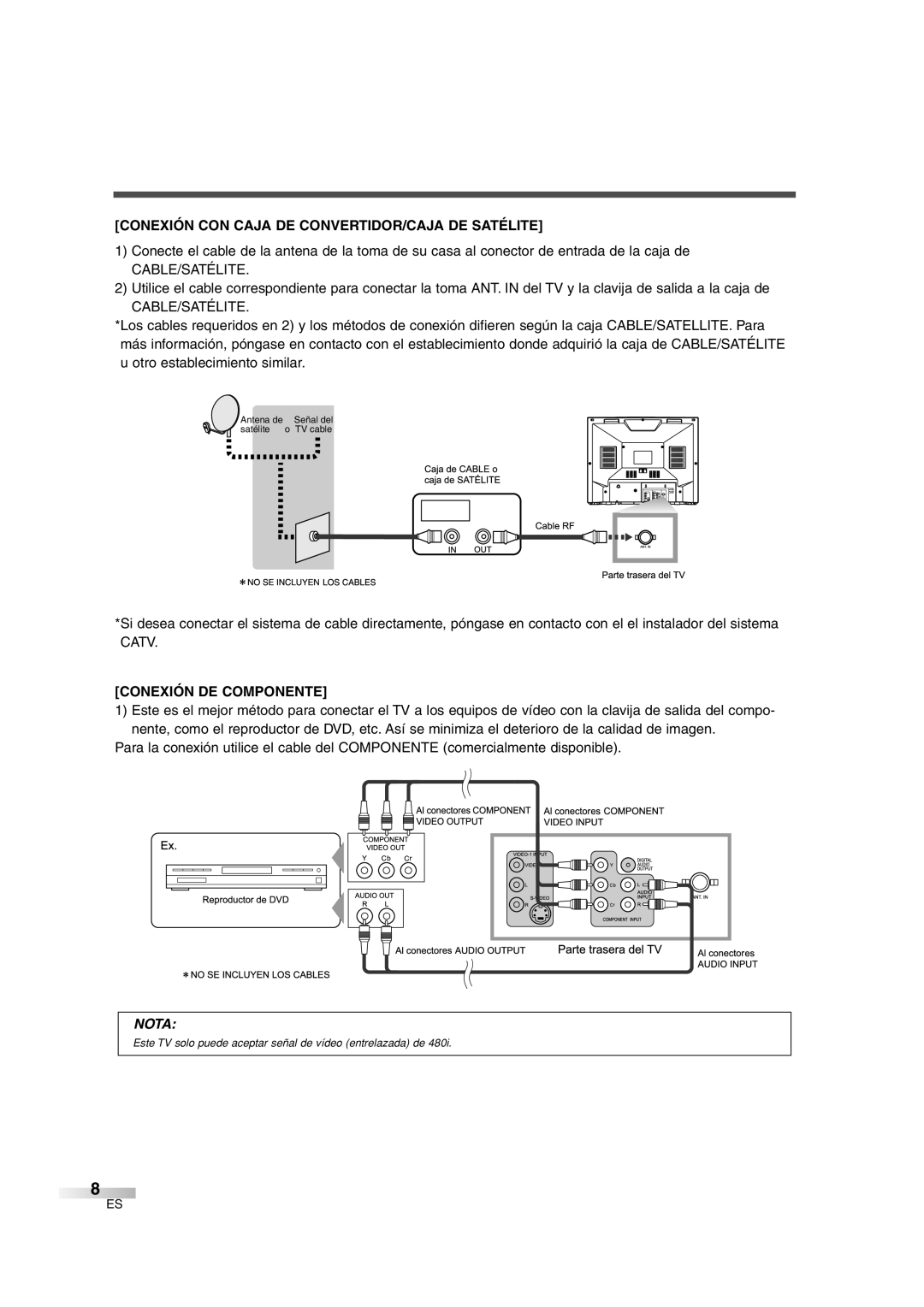 Sylvania SSGF4276 owner manual Conexión CON Caja DE CONVERTIDOR/CAJA DE Satélite, Cable/Satélite, Conexión DE Componente 