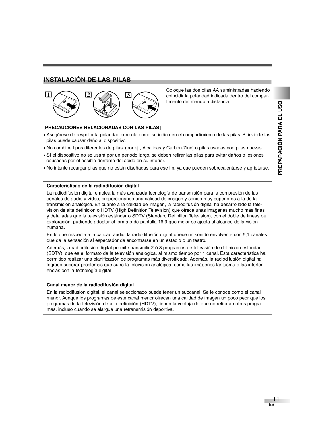 Sylvania SSGF4276 Instalación DE LAS Pilas, Timento del mando a distancia, Precauciones Relacionadas CON LAS Pilas 