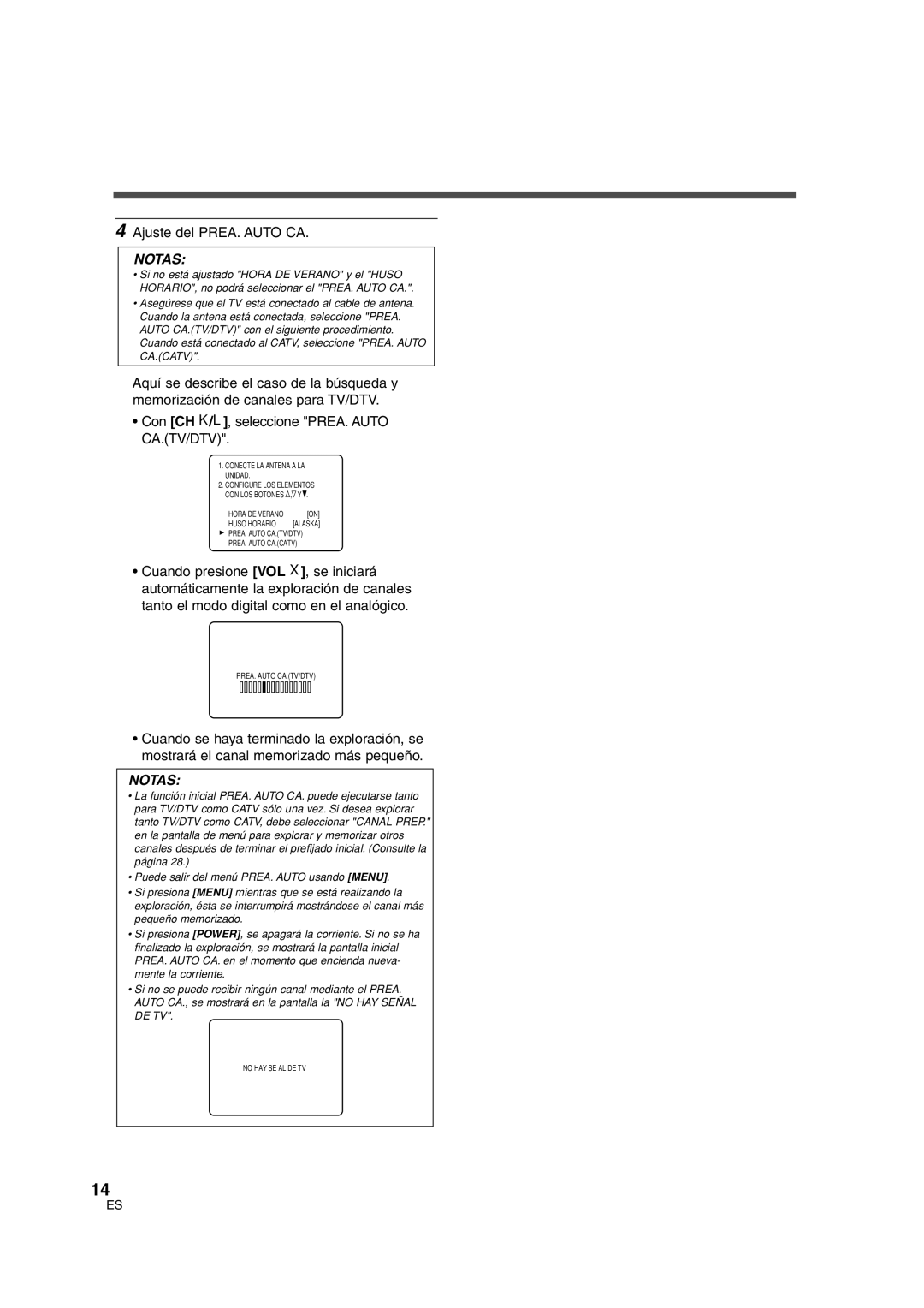 Sylvania SSGF4276 owner manual Ajuste del PREA. Auto CA, Notas 