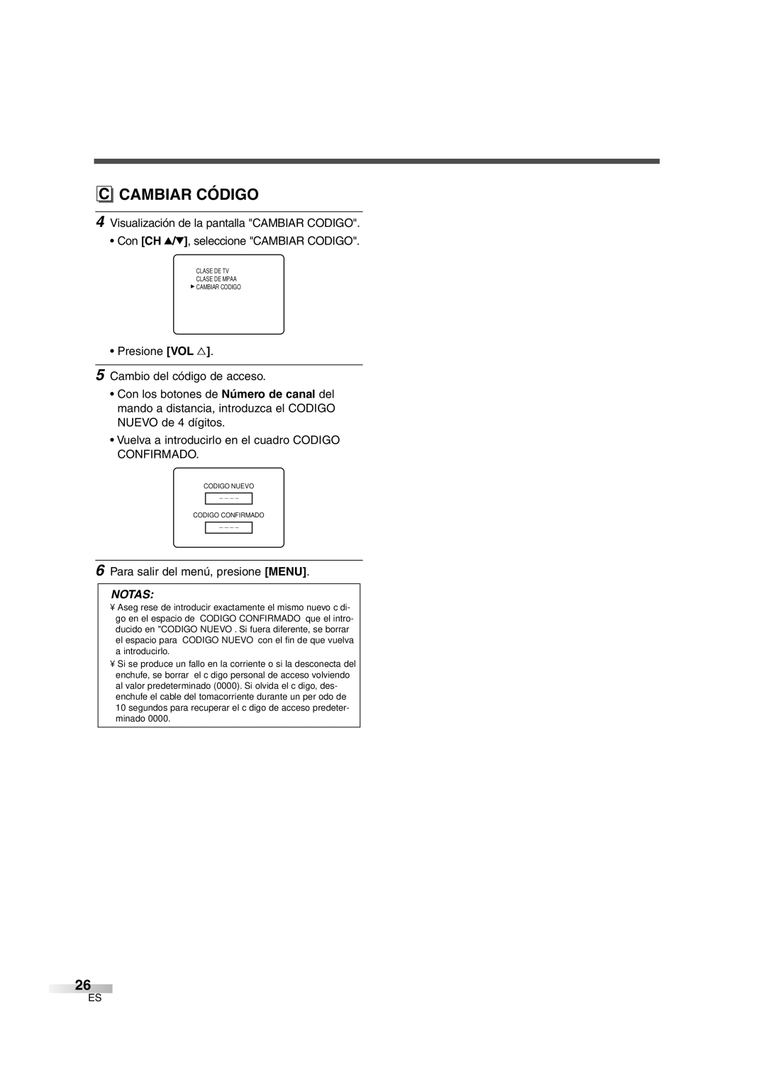 Sylvania SSGF4276 owner manual Cambiar Código 