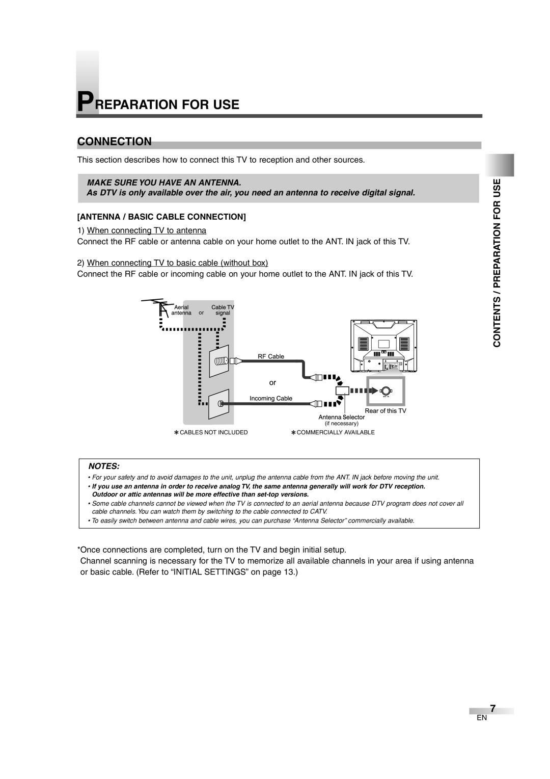 Sylvania SSGF4276 owner manual Connection, Contents / Preparation for USE 