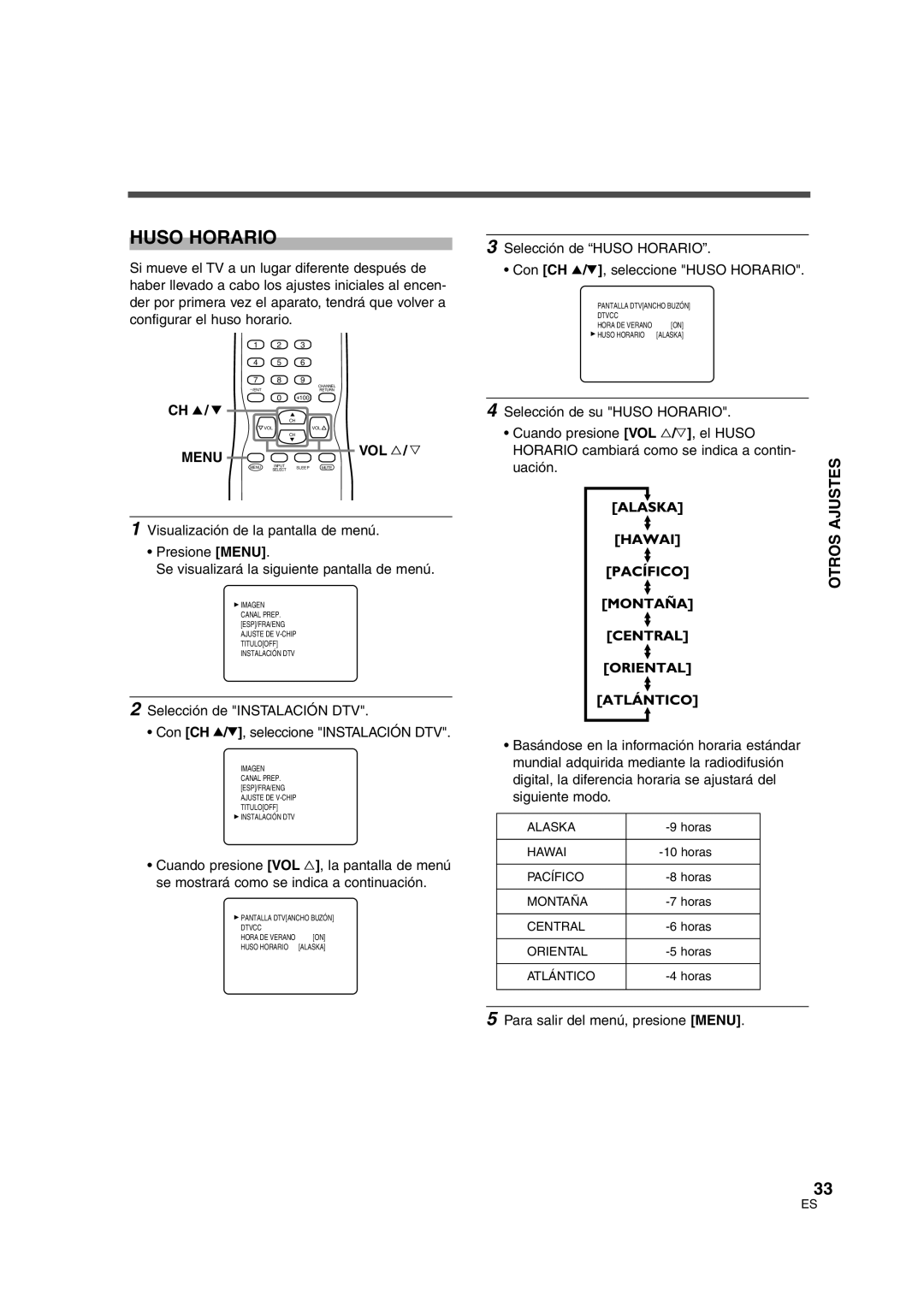 Sylvania SSGF4276 owner manual Huso Horario, Uación. Ajustes Otros 