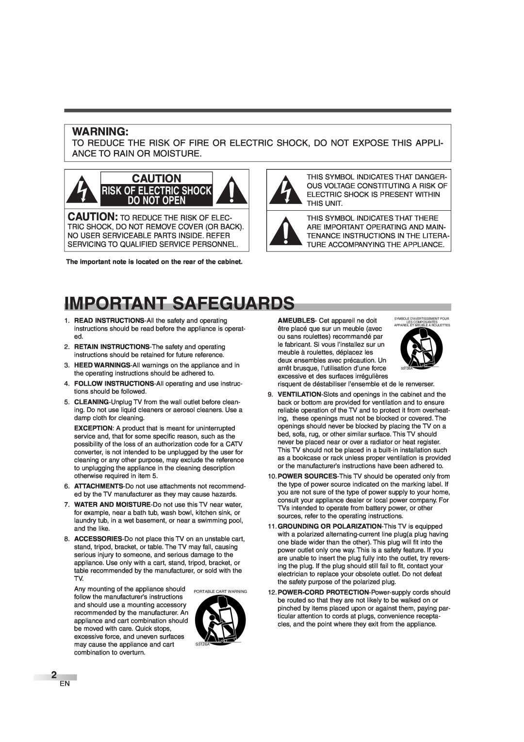 Sylvania SSGF4276 owner manual Important Safeguards, Risk Of Electric Shock Do Not Open 