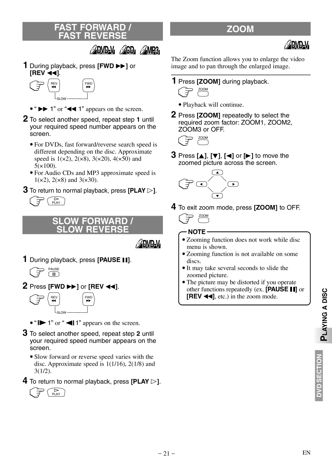 Sylvania SSL15D5 manual Slow Forward Slow Reverse, Press FWD D or REV E, Playing a Disc 