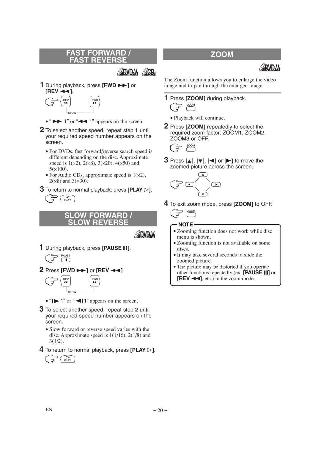 Sylvania SSL15D6 owner manual Slow Forward Slow Reverse, During playback, press FWD g or REV h, Press FWD g or REV h 