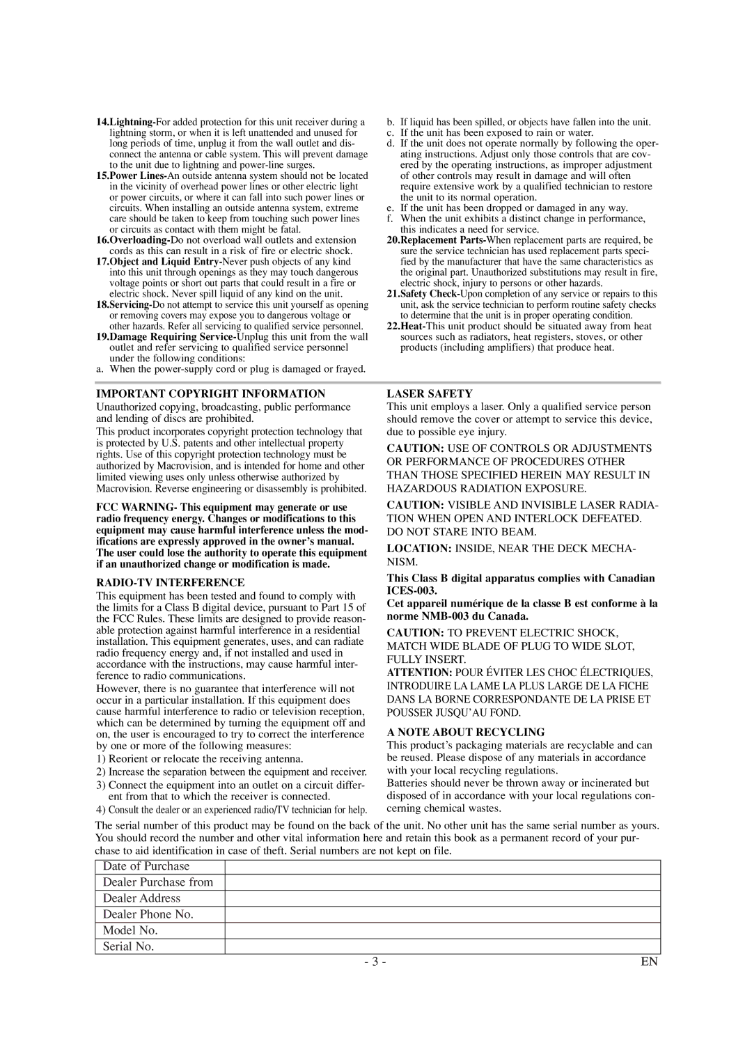 Sylvania SSL15D6 owner manual Important Copyright Information 