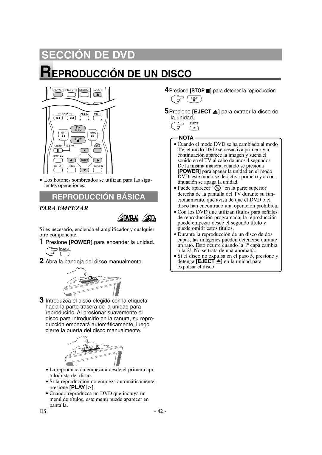 Sylvania SSL15D6 owner manual Reproducción DE UN Disco, Reproducción Básica, Para Empezar 