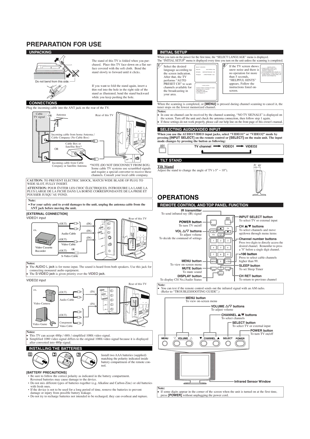 Sylvania SSL2006 owner manual Preparation for USE, Operations 