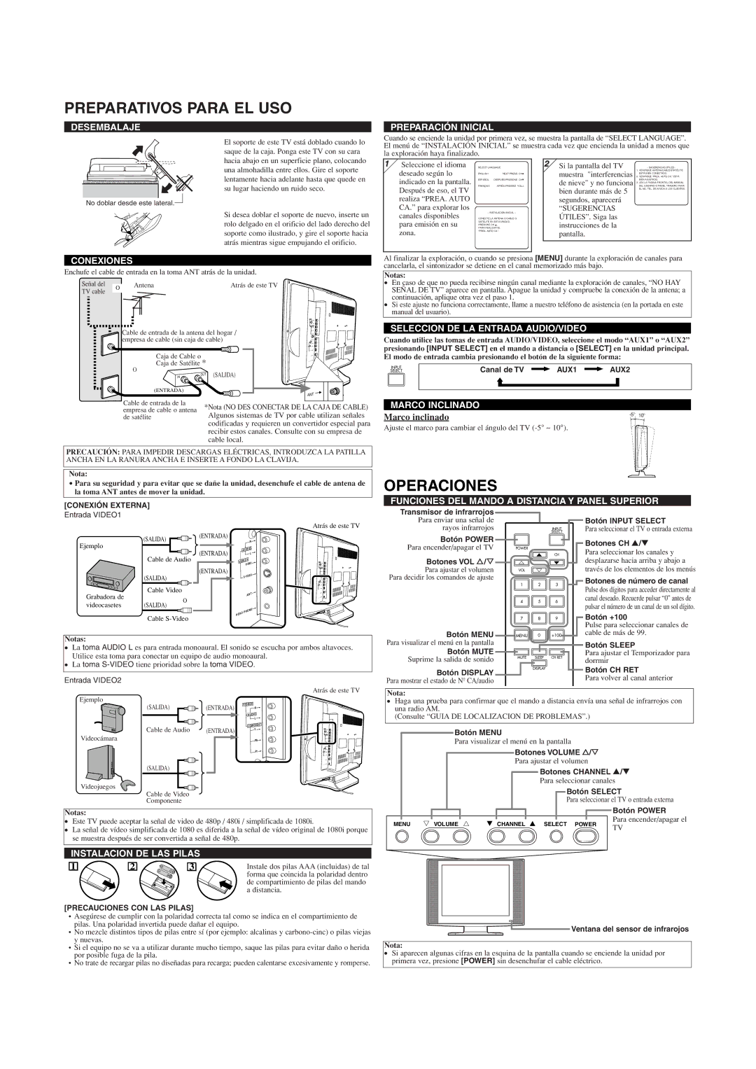 Sylvania SSL2006 owner manual Preparativos Para EL USO, Operaciones 