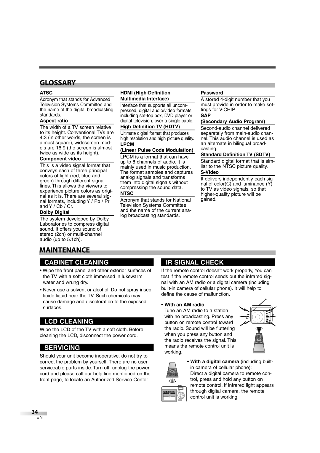 Sylvania SSL2606 owner manual Glossary, Maintenance 