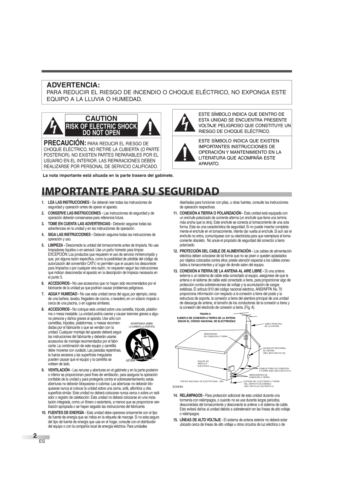 Sylvania SSL2606 owner manual Importante Para SU Seguridad 