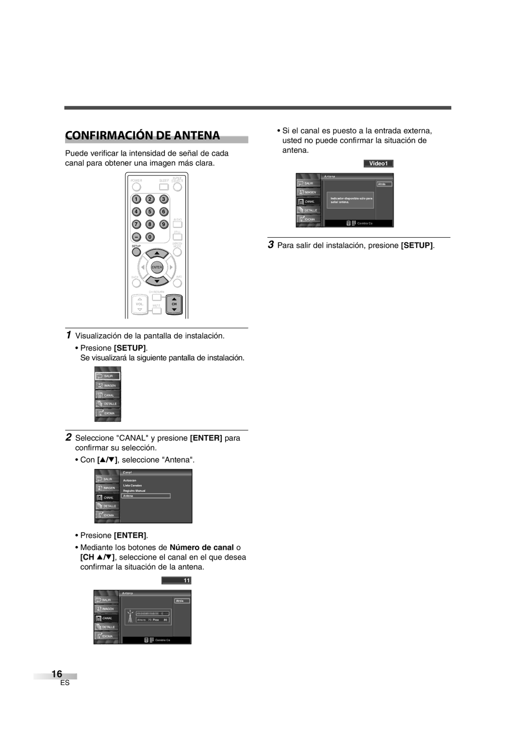 Sylvania SSL2606 owner manual Confirmación DE Antena 