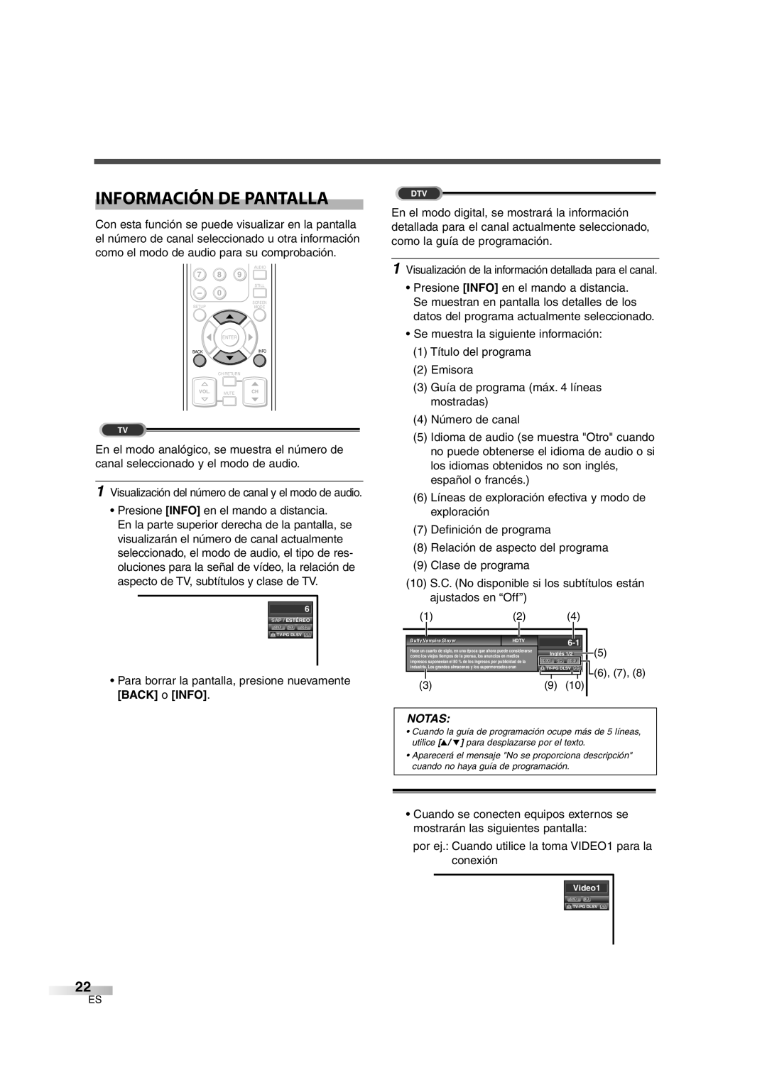 Sylvania SSL2606 owner manual Información DE Pantalla, Presione Info en el mando a distancia, Inglés 1/2 