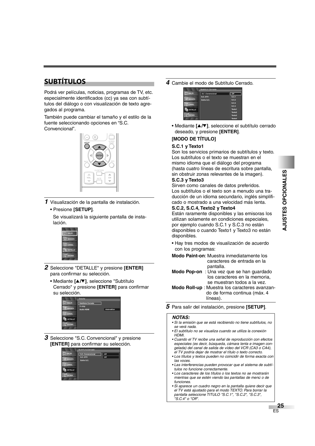 Sylvania SSL2606 owner manual Subtítulos, Modo DE Título, y Texto1, y Texto3, 2, S.C.4, Texto2 y Texto4 