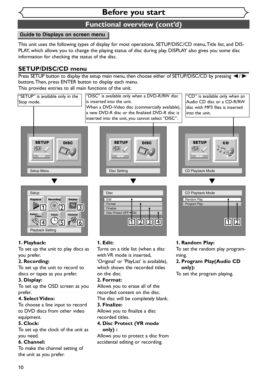 Sylvania SSR90V4 owner manual SETUP/DISC/CD menu 