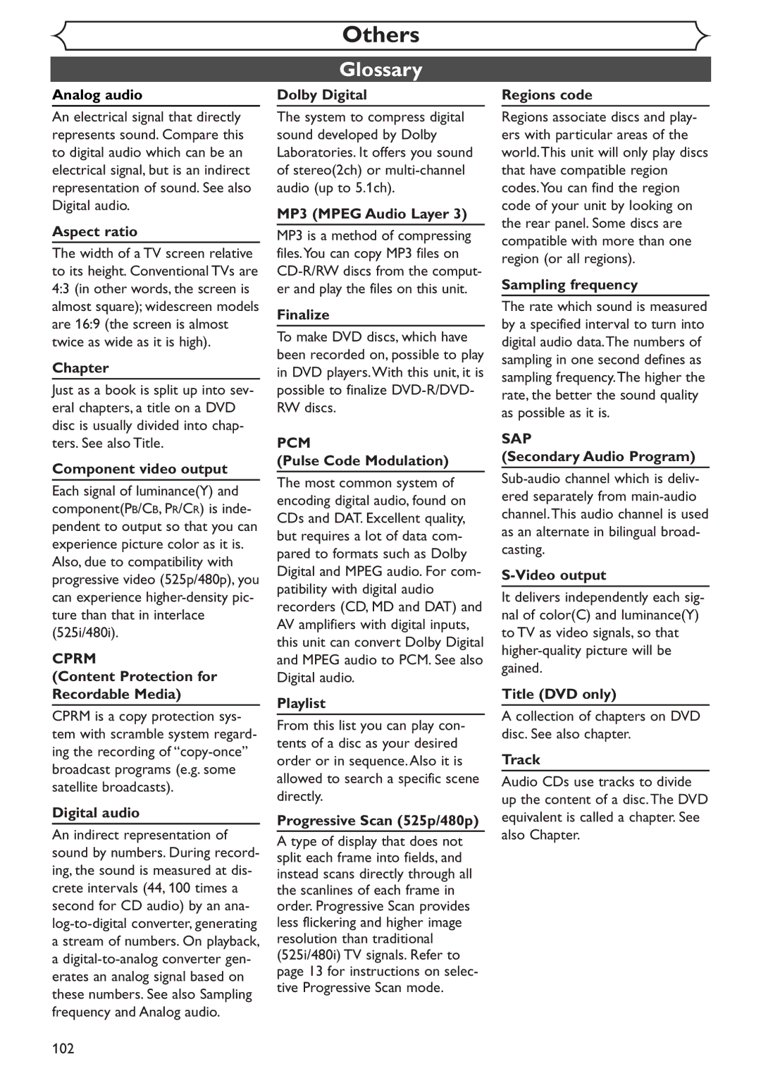 Sylvania SSR90V4 owner manual Glossary 