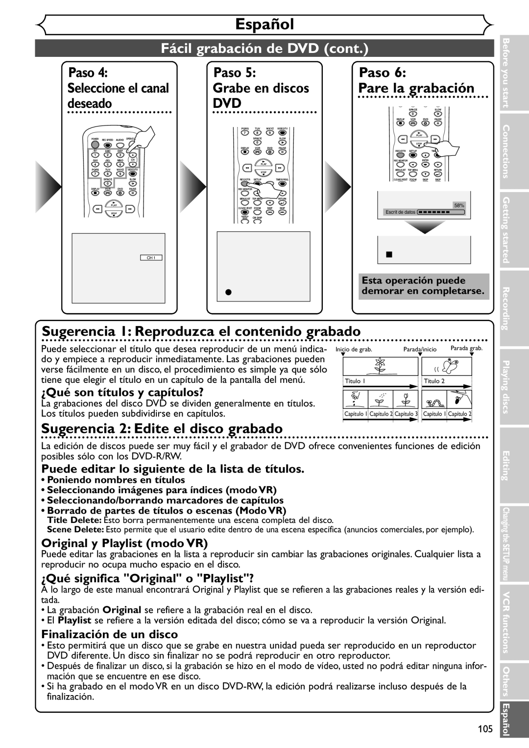 Sylvania SSR90V4 Grabe en discos, ¿Qué son títulos y capítulos?, Puede editar lo siguiente de la lista de títulos 