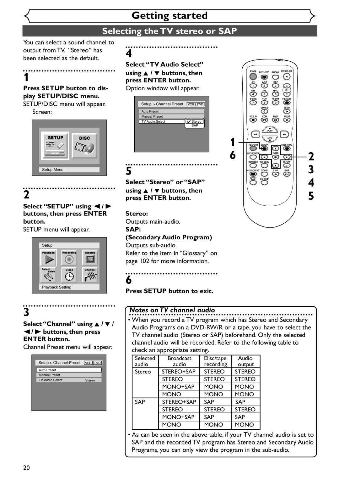 Sylvania SSR90V4 owner manual Selecting the TV stereo or SAP, Stereo, Secondary Audio Program 