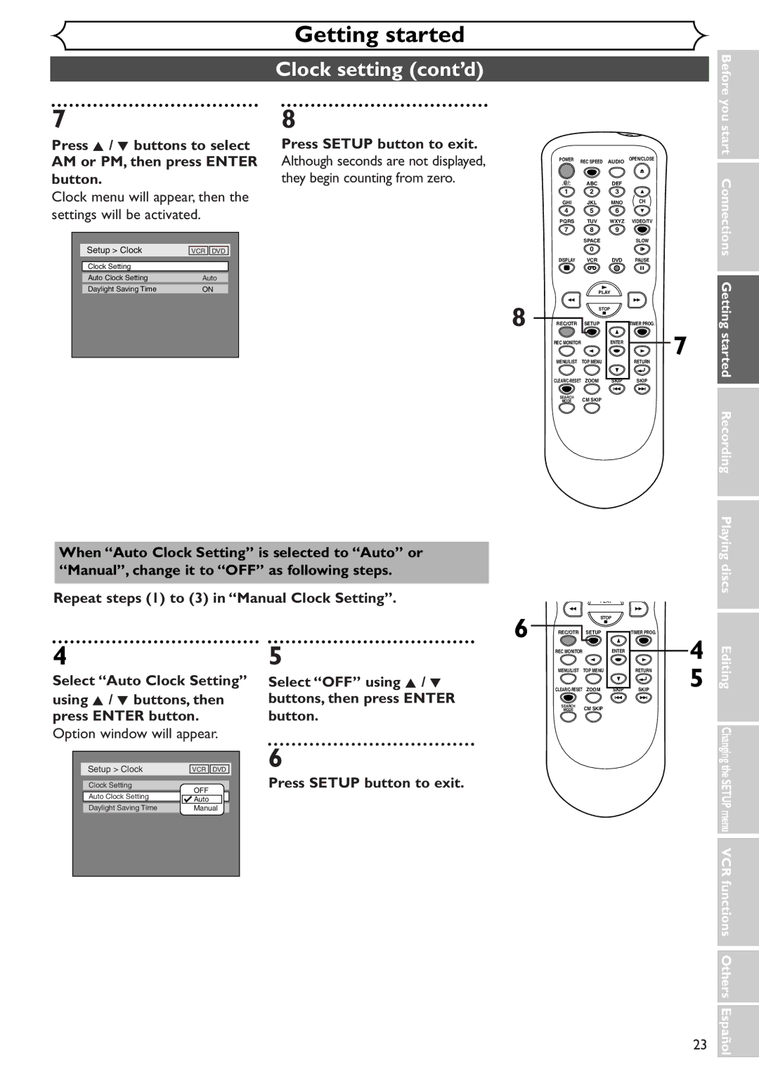 Sylvania SSR90V4 owner manual Clock menu will appear, then the settings will be activated 