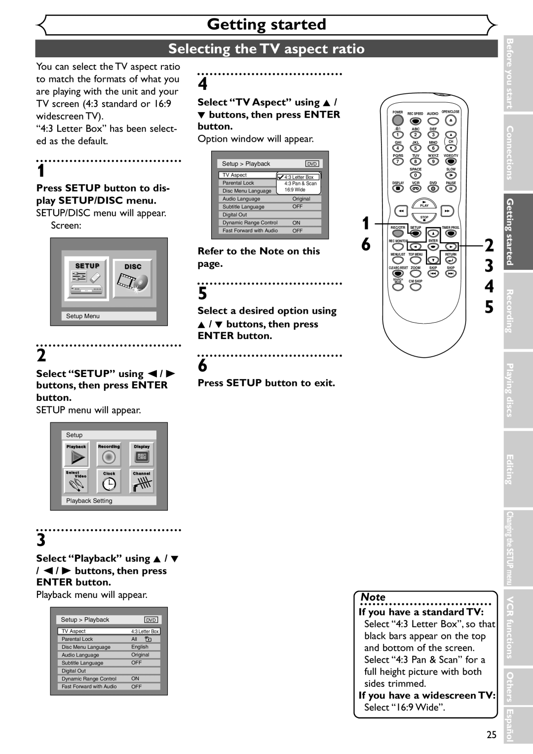 Sylvania SSR90V4 owner manual Selecting the TV aspect ratio 