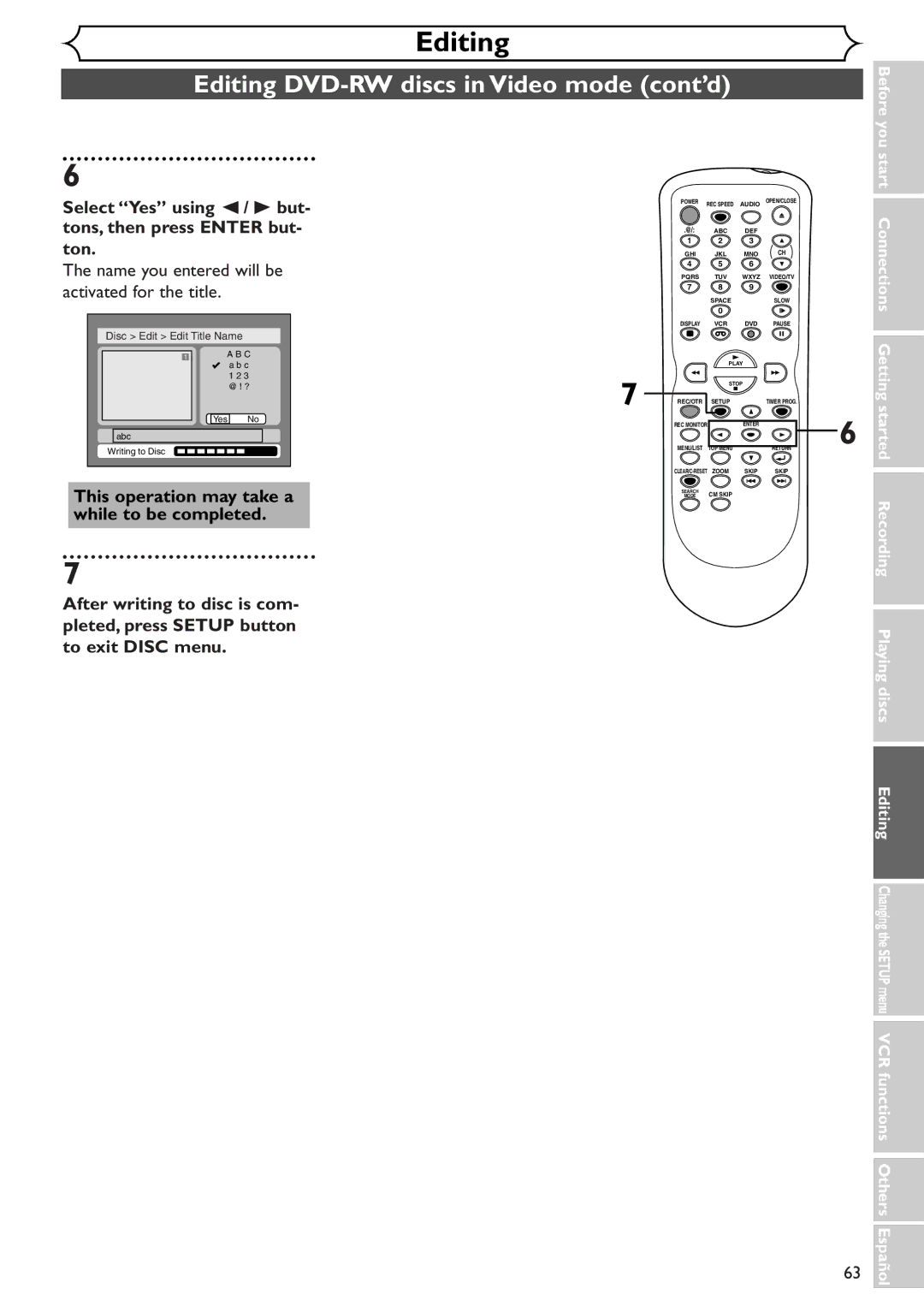 Sylvania SSR90V4 owner manual Name you entered will be activated for the title, This operation may take a 