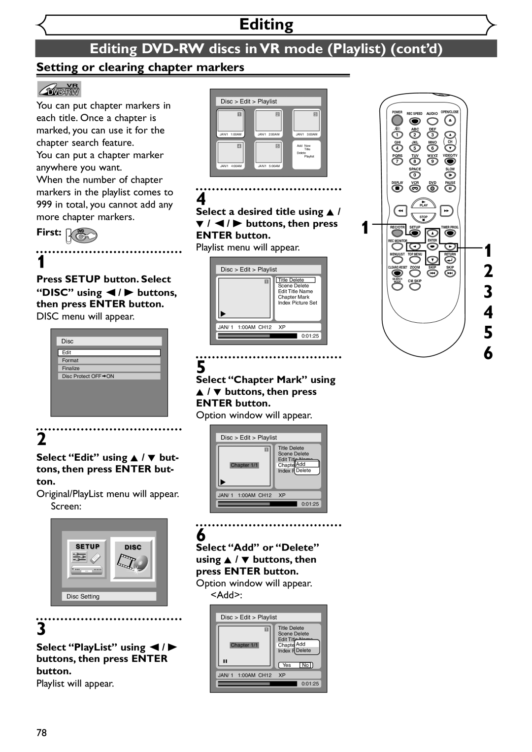 Sylvania SSR90V4 owner manual Total, you cannot add any more chapter markers 