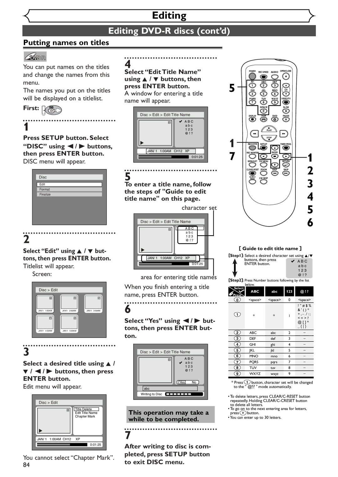 Sylvania SSR90V4 owner manual Editing DVD-R discs cont’d, Select Yes using / B but- tons, then press Enter but Ton 