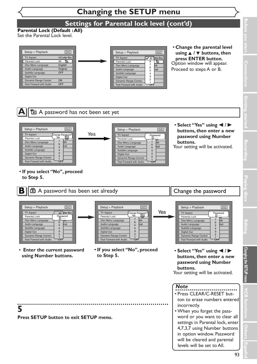 Sylvania SSR90V4 owner manual Settings for Parental lock level cont’d 