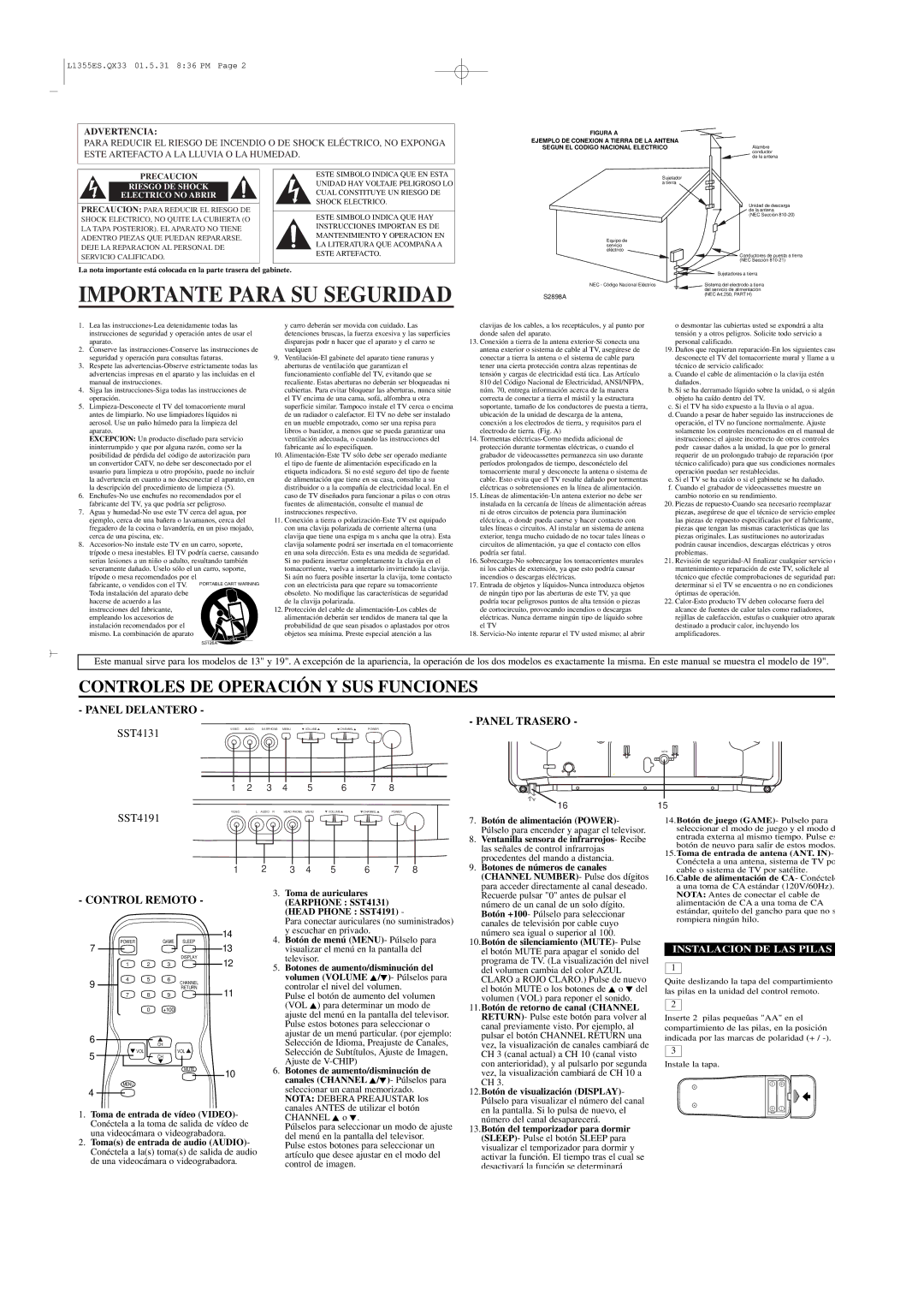 Sylvania SST4131, SST4191 owner manual Advertencia 