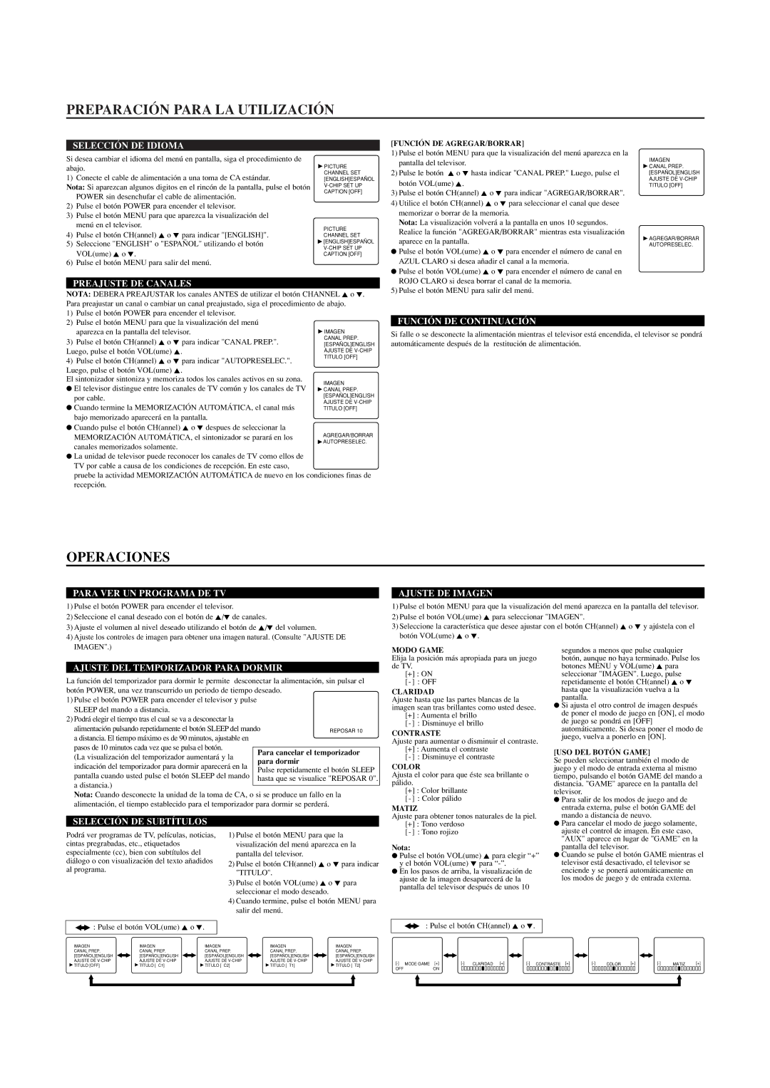 Sylvania SST4132, SST4192 owner manual Preparación Para LA Utilización, Operaciones 