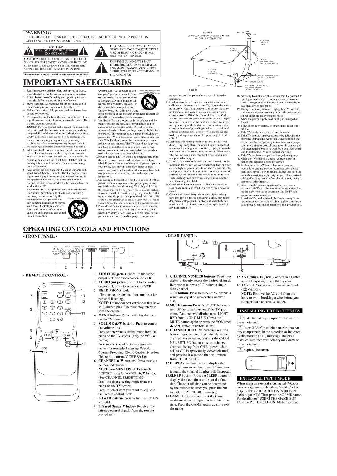 Sylvania SST4193S owner manual Installing the Batteries, External Input Mode, Head Phone jack 