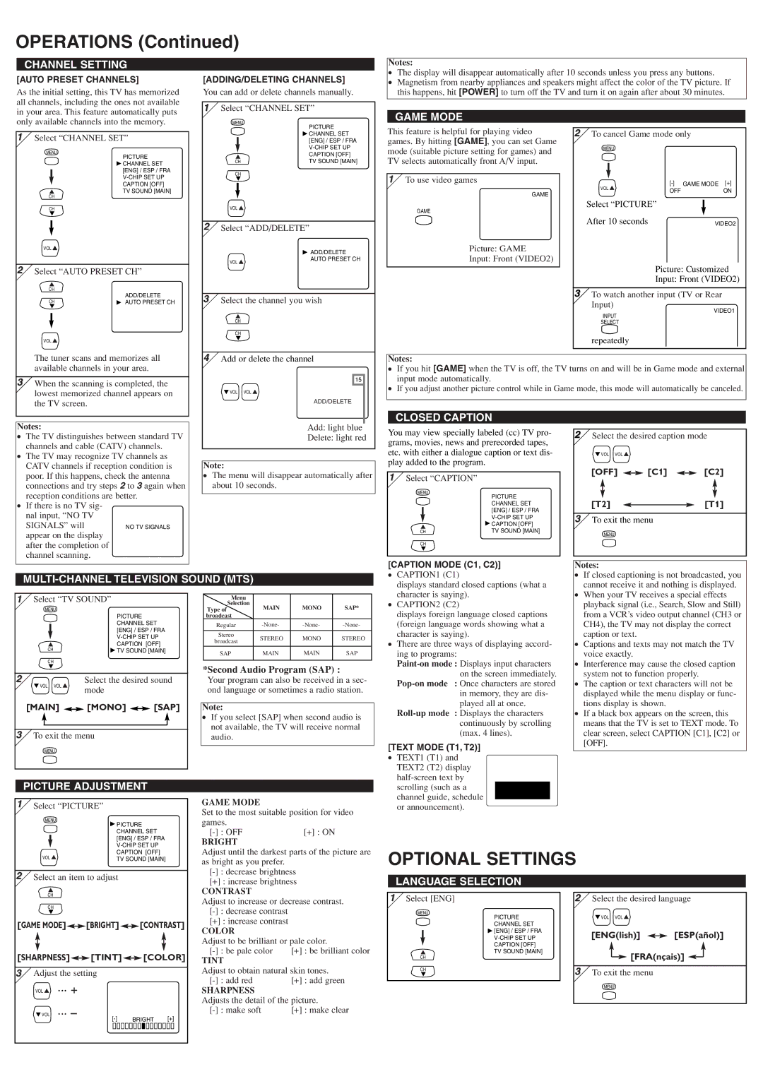 Sylvania SST4245 owner manual Optional Settings 