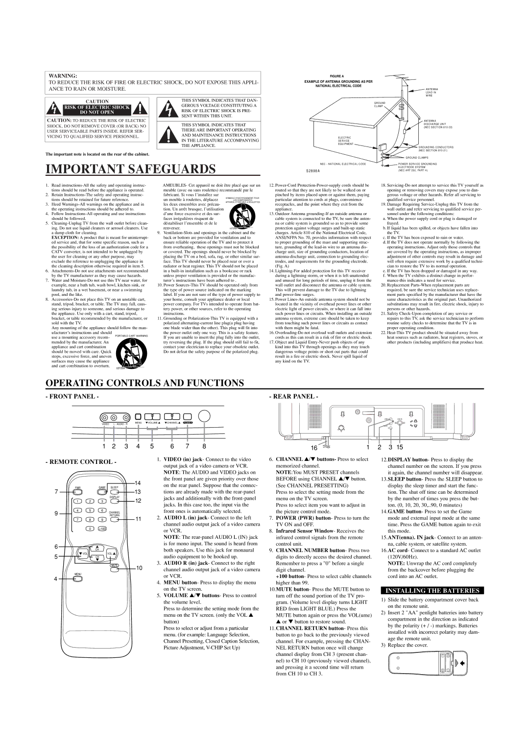 Sylvania SST4272 owner manual Installing the Batteries, Do not Open 