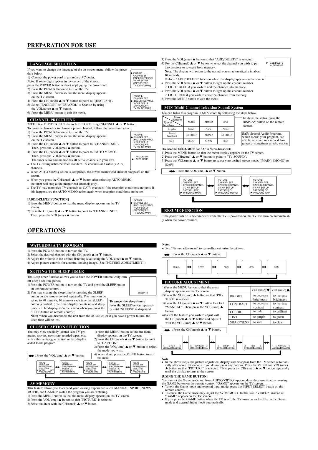 Sylvania SST4322 owner manual Preparation for USE, Operations 