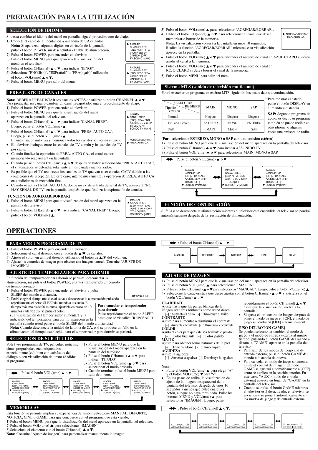 Sylvania SST4324 owner manual Preparación Para LA Utilización, Operaciones 