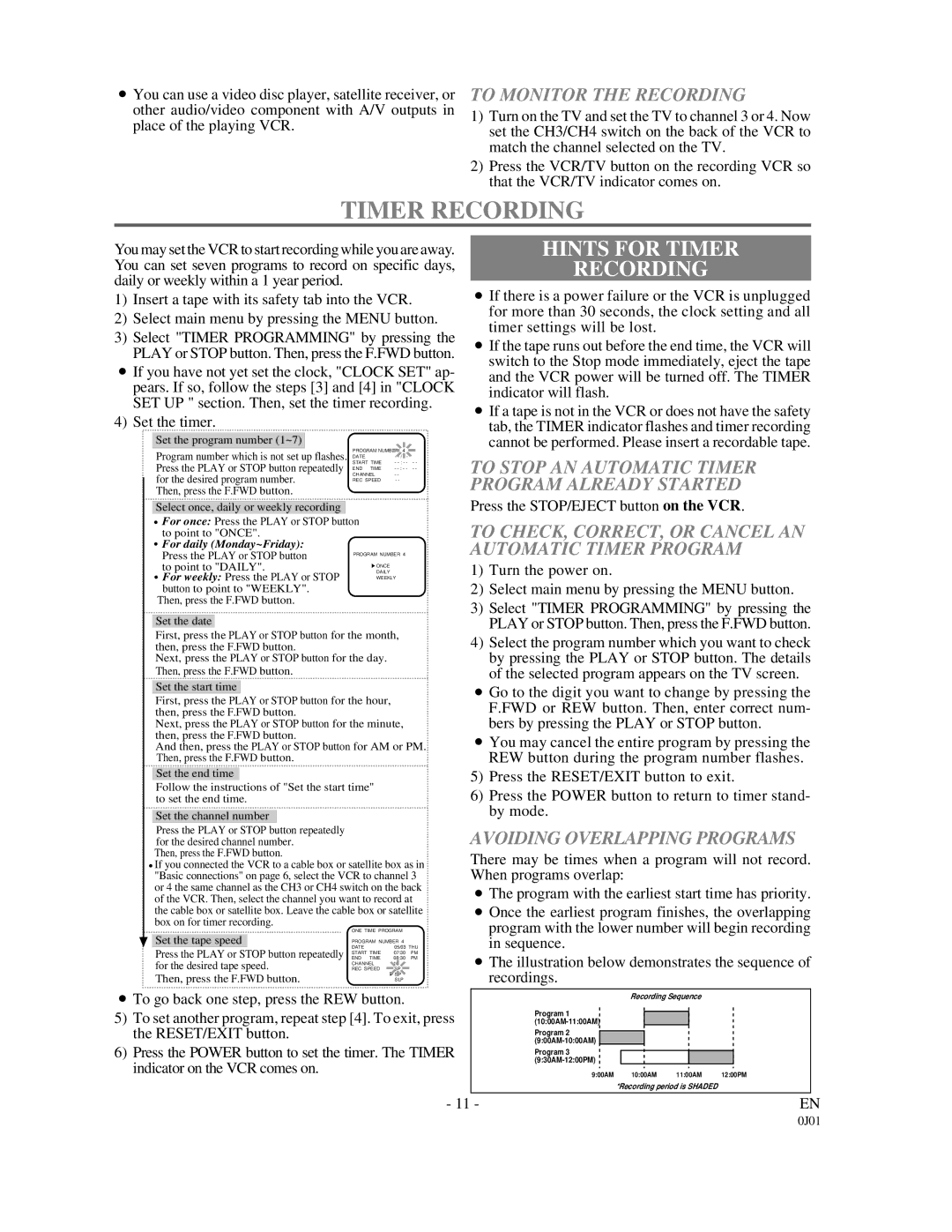 Sylvania SSV6001 owner manual Hints for Timer Recording 