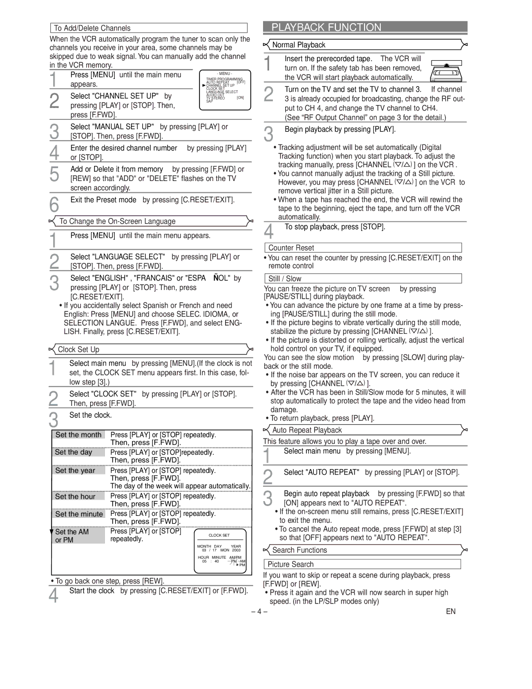 Sylvania SSV6003 owner manual Playback Function 