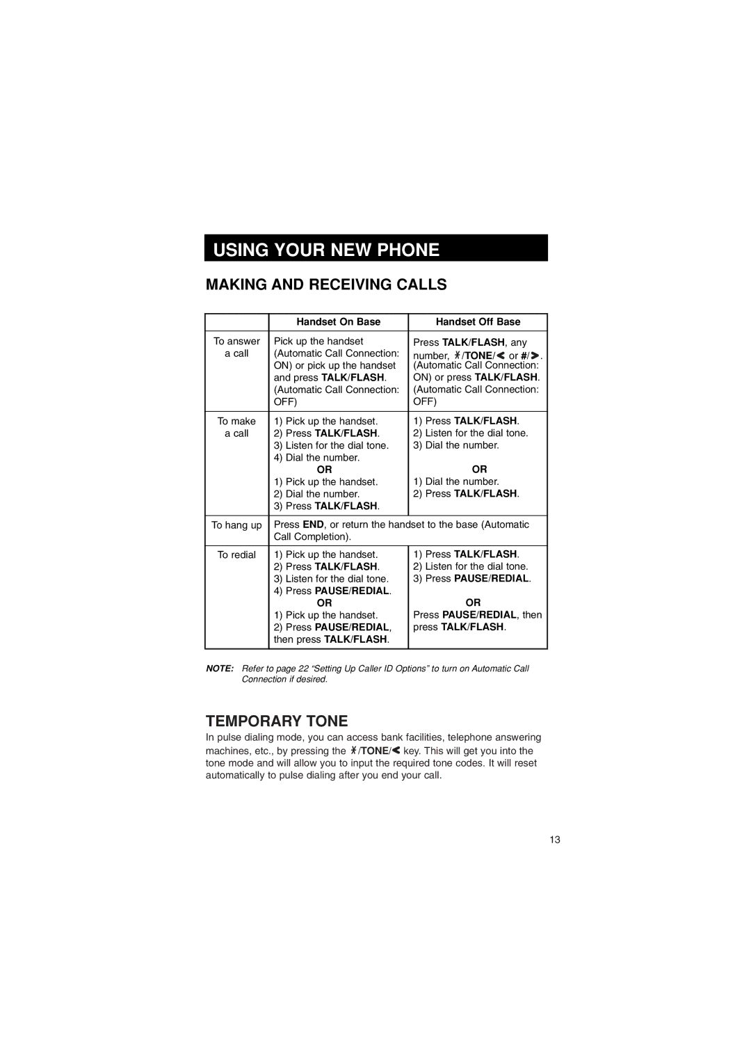 Sylvania ST88245 manual Using Your NEW Phone, Making and Receiving Calls, Temporary Tone 