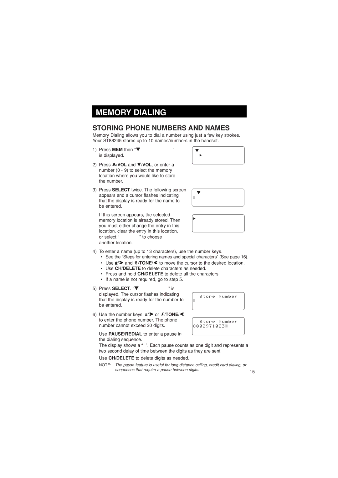 Sylvania ST88245 manual Memory Dialing, Storing Phone Numbers and Names 