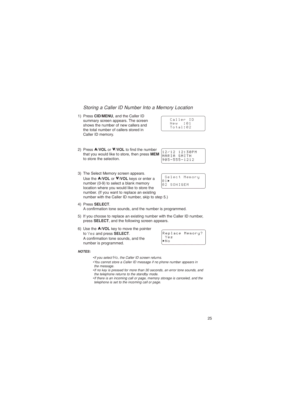 Sylvania ST88245 manual Storing a Caller ID Number Into a Memory Location, L l e r I D, W 0, T a l 0 