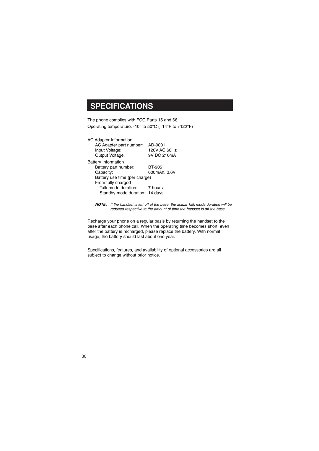 Sylvania ST88245 manual Specifications 