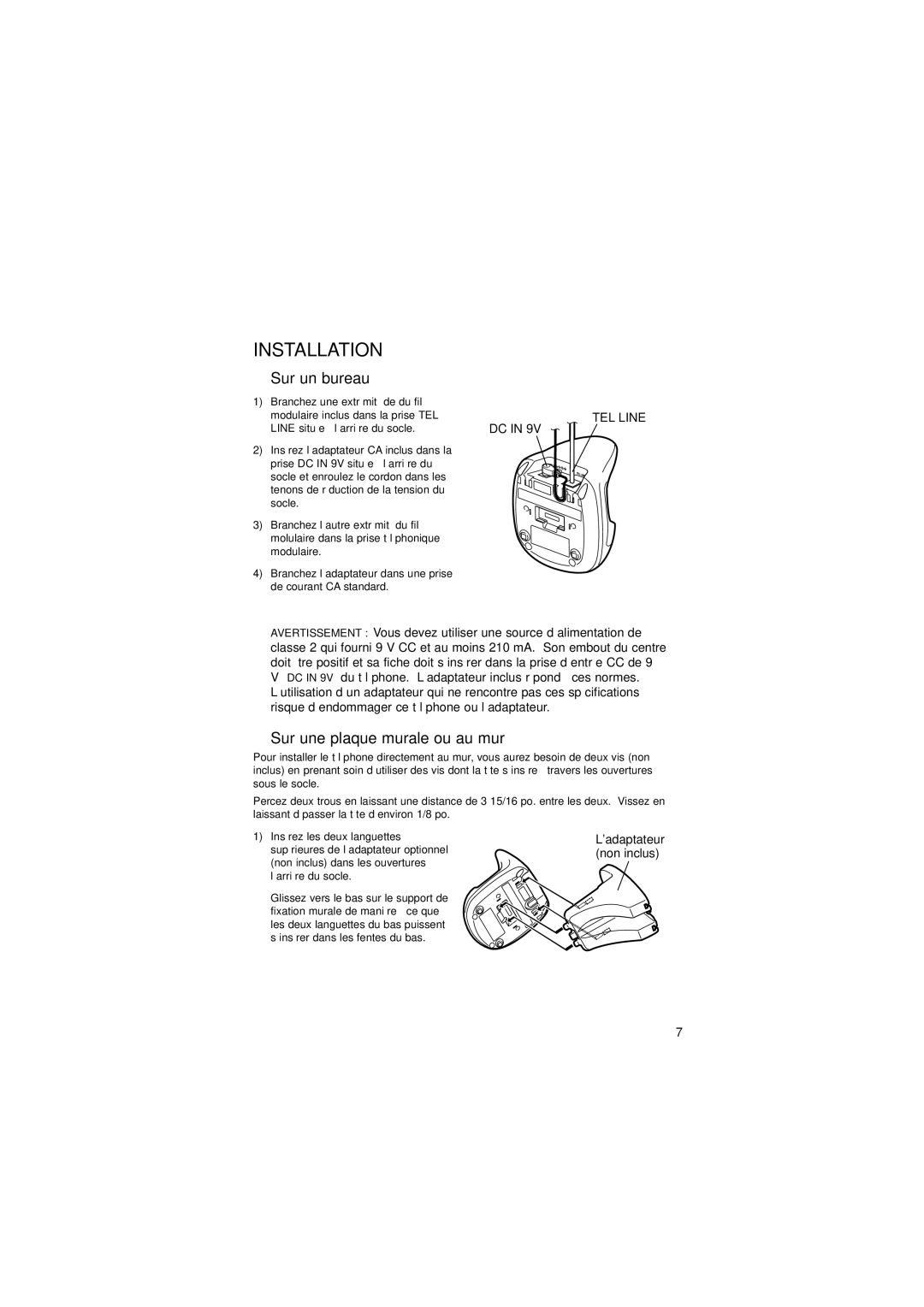 Sylvania ST88245 manual Sur un bureau, Sur une plaque murale ou au mur 