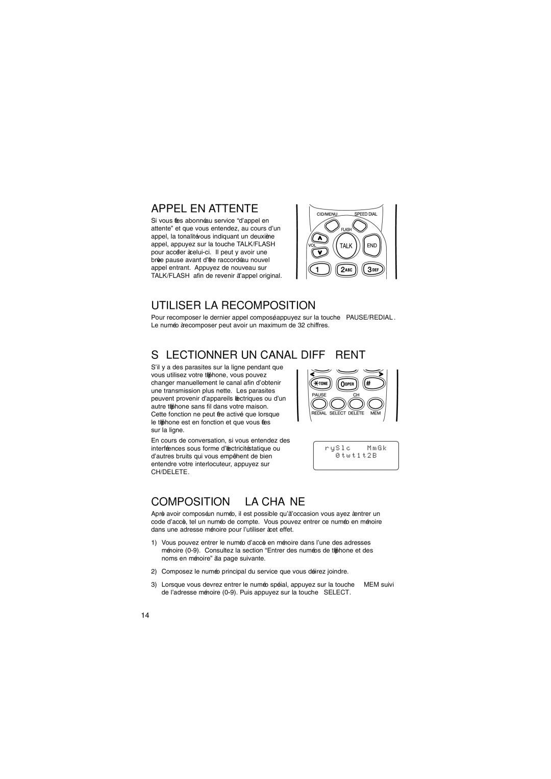 Sylvania ST88245 Appel EN Attente, Utiliser LA Recomposition, Sélectionner UN Canal Différent, Composition À LA Chaîne 