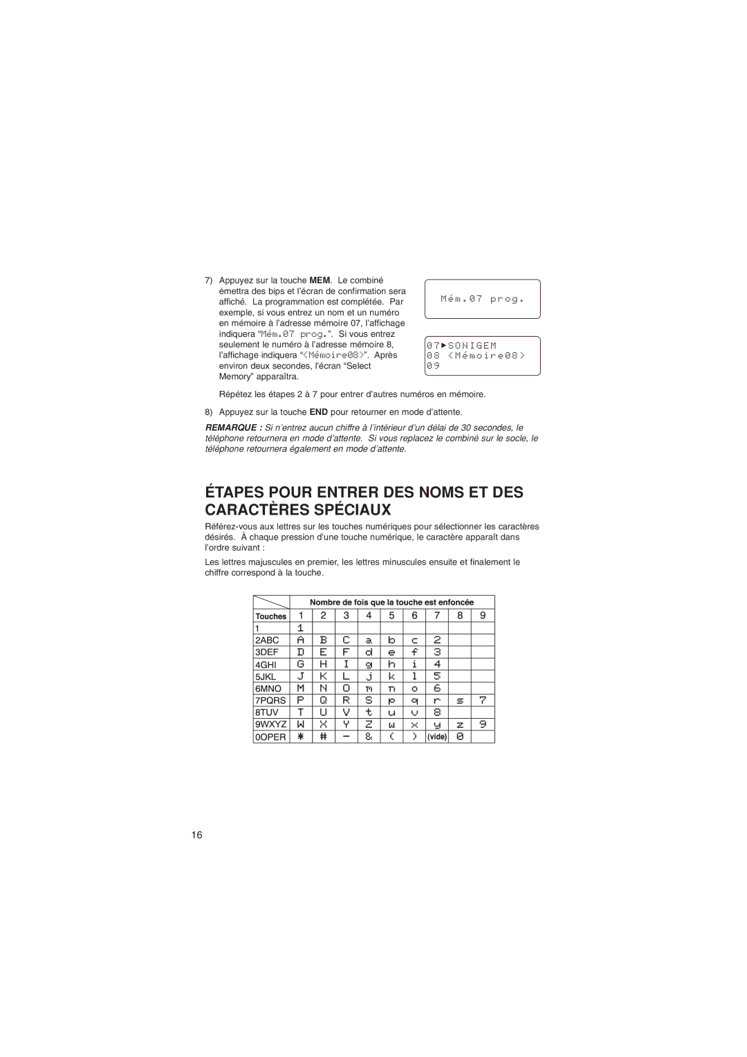 Sylvania ST88245 manual Étapes Pour Entrer DES Noms ET DES Caractères Spéciaux, M 7 p r o g 